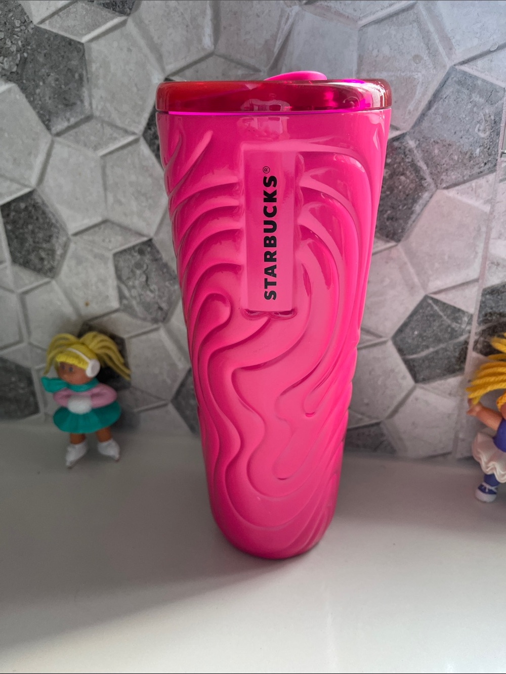 Starbucks 24oz Stainless Steel Pink Travel Tumbler with plastic lid